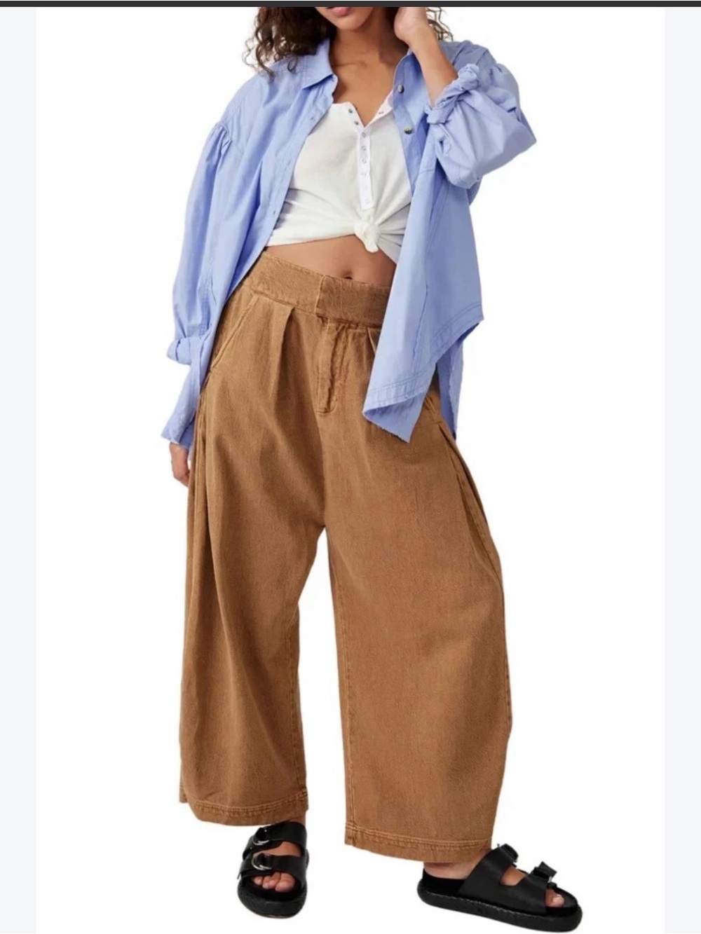 Free People Cool Harbor Wide Leg Pants in Camel NWT